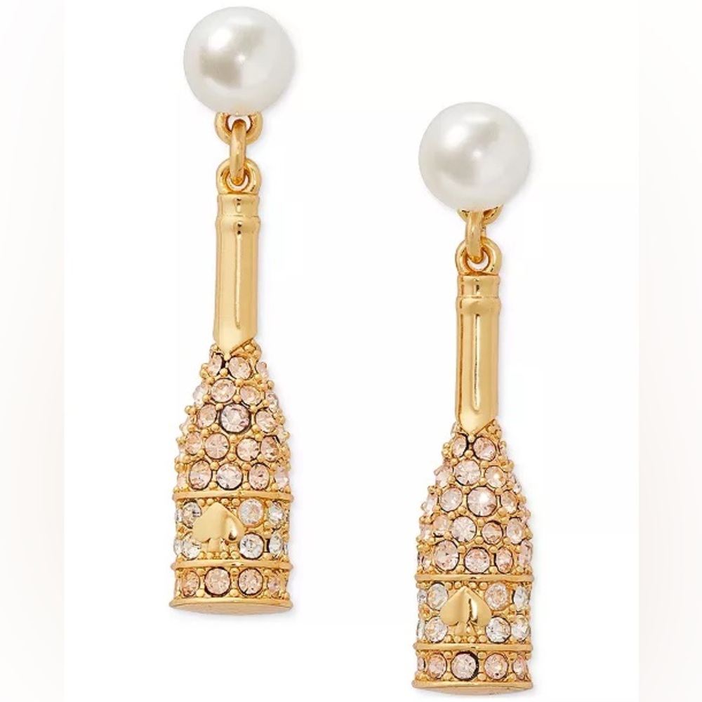 kate spade new york Gold-Tone Pavé & Imitation Pearl Champagne Drop Earrings
